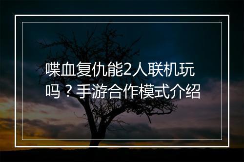 喋血复仇能2人联机玩吗？手游合作模式介绍