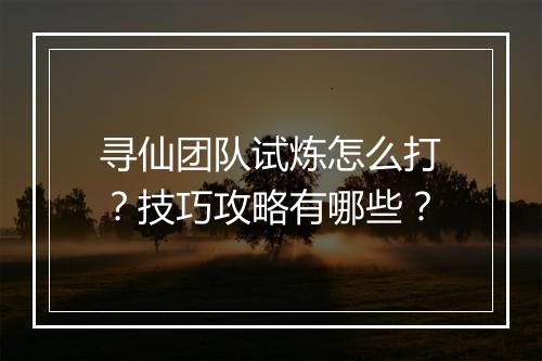 寻仙团队试炼怎么打？技巧攻略有哪些？