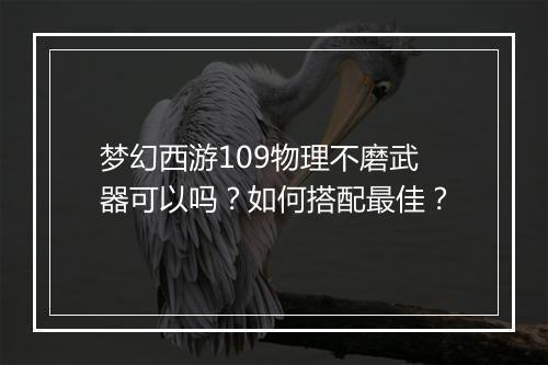 梦幻西游109物理不磨武器可以吗？如何搭配最佳？