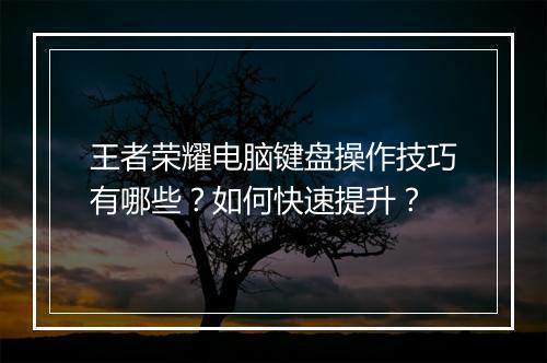 王者荣耀电脑键盘操作技巧有哪些？如何快速提升？