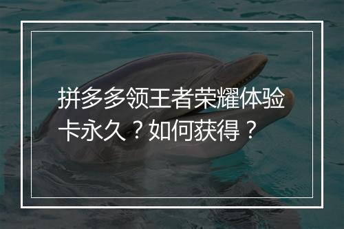 拼多多领王者荣耀体验卡永久?如何获得?