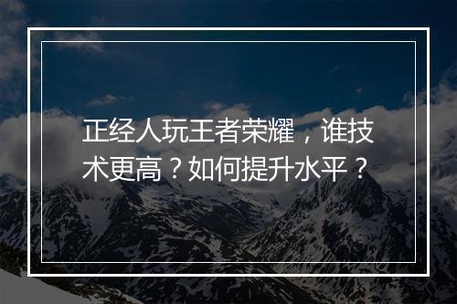 正经人玩王者荣耀,谁技术更高?如何提升水平?