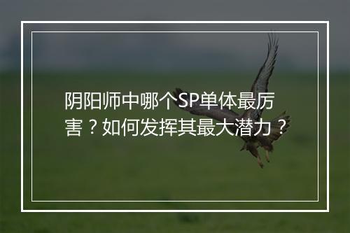阴阳师中哪个SP单体最厉害?如何发挥其最大潜力?