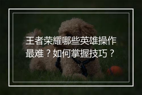 王者荣耀哪些英雄操作最难?如何掌握技巧?