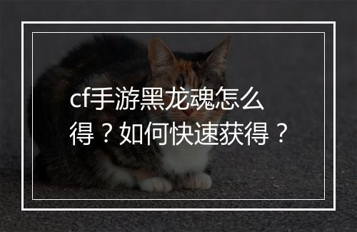 cf手游黑龙魂怎么得?如何快速获得?