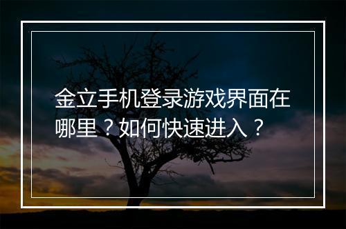 金立手机登录游戏界面在哪里？如何快速进入？
