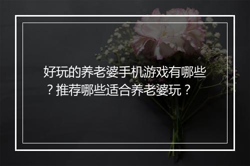好玩的养老婆手机游戏有哪些?推荐哪些适合养老婆玩?
