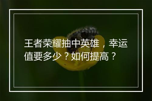 王者荣耀抽中英雄，幸运值要多少？如何提高？