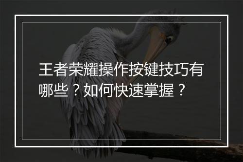王者荣耀操作按键技巧有哪些?如何快速掌握?