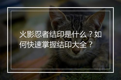 火影忍者结印是什么?如何快速掌握结印大全?