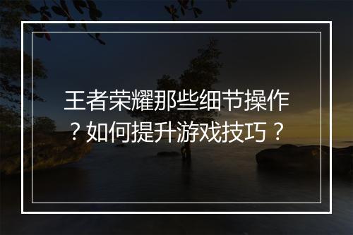 王者荣耀那些细节操作?如何提升游戏技巧?