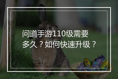 问道手游110级需要多久？如何快速升级？