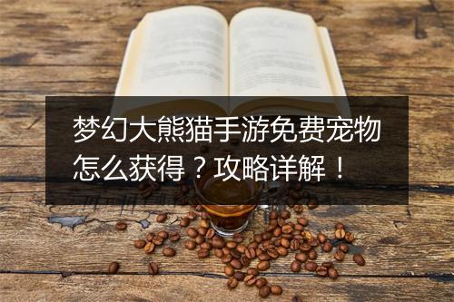 梦幻大熊猫手游免费宠物怎么获得？攻略详解！