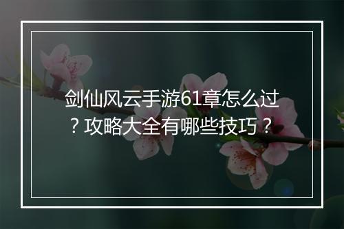 剑仙风云手游61章怎么过?攻略大全有哪些技巧?