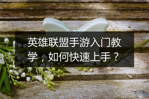 英雄联盟手游入门教学,如何快速上手?