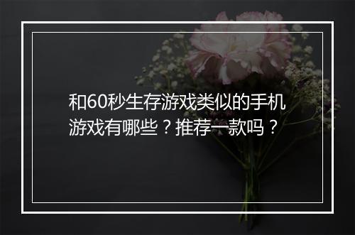 和60秒生存游戏类似的手机游戏有哪些?推荐一款吗?