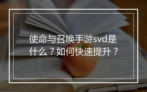 使命与召唤手游svd是什么?如何快速提升?
