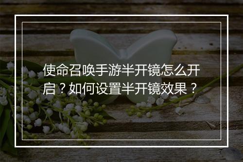 使命召唤手游半开镜怎么开启?如何设置半开镜效果?
