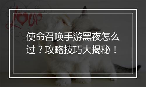 使命召唤手游黑夜怎么过？攻略技巧大揭秘！