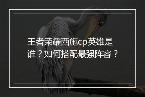 王者荣耀西施cp英雄是谁？如何搭配最强阵容？