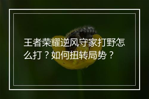 王者荣耀逆风守家打野怎么打？如何扭转局势？