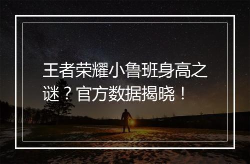 王者荣耀小鲁班身高之谜?官方数据揭晓!