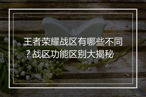 王者荣耀战区有哪些不同？战区功能区别大揭秘