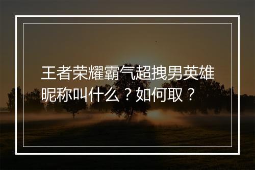 王者荣耀霸气超拽男英雄昵称叫什么?如何取?