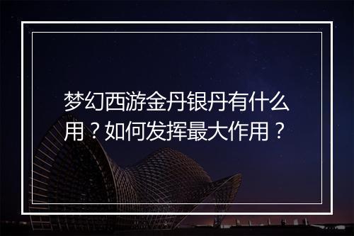 梦幻西游金丹银丹有什么用？如何发挥最大作用？