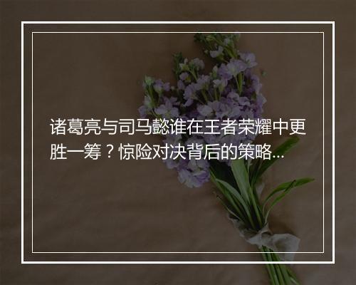 诸葛亮与司马懿谁在王者荣耀中更胜一筹?惊险对决背后的策略揭秘?