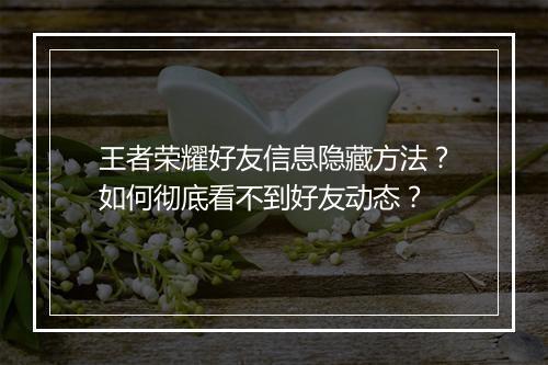 王者荣耀好友信息隐藏方法?如何彻底看不到好友动态?
