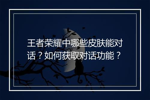 王者荣耀中哪些皮肤能对话?如何获取对话功能?