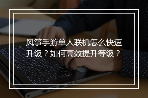 风筝手游单人联机怎么快速升级？如何高效提升等级？
