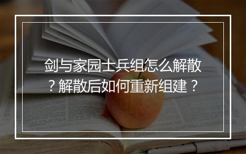 剑与家园士兵组怎么解散?解散后如何重新组建?