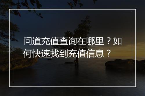 问道充值查询在哪里?如何快速找到充值信息?