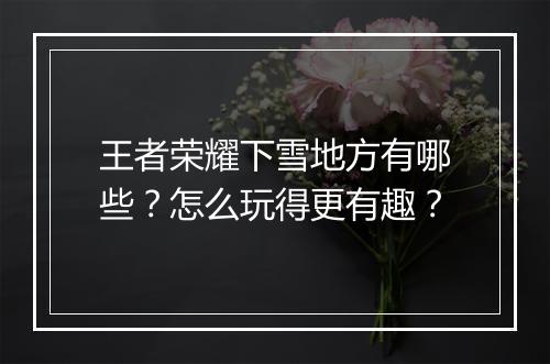 王者荣耀下雪地方有哪些？怎么玩得更有趣？