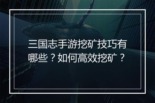 三国志手游挖矿技巧有哪些？如何高效挖矿？