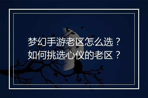 梦幻手游老区怎么选?如何挑选心仪的老区?