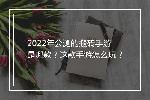 2022年公测的搬砖手游是哪款？这款手游怎么玩？
