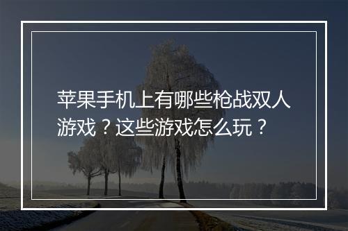 苹果手机上有哪些枪战双人游戏?这些游戏怎么玩?