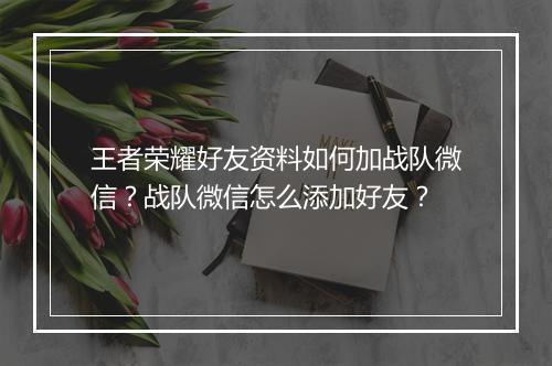 王者荣耀好友资料如何加战队微信?战队微信怎么添加好友?