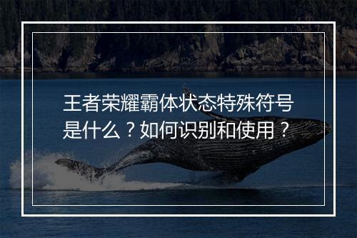 王者荣耀霸体状态特殊符号是什么？如何识别和使用？
