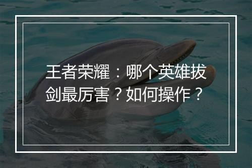 王者荣耀:哪个英雄拔剑最厉害?如何操作?