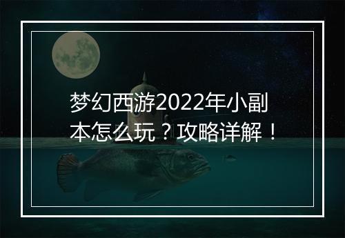 梦幻西游2022年小副本怎么玩?攻略详解!