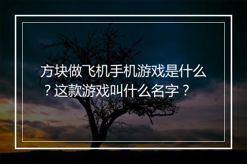 方块做飞机手机游戏是什么？这款游戏叫什么名字？