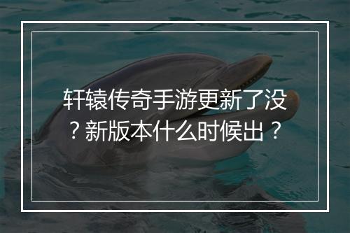 轩辕传奇手游更新了没?新版本什么时候出?