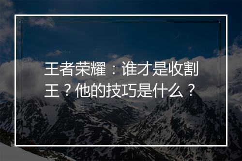 王者荣耀:谁才是收割王?他的技巧是什么?