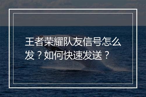 王者荣耀队友信号怎么发？如何快速发送？