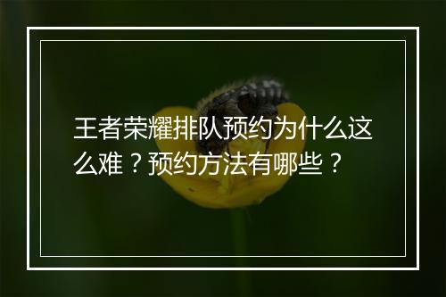 王者荣耀排队预约为什么这么难？预约方法有哪些？