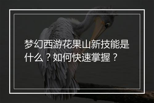 梦幻西游花果山新技能是什么?如何快速掌握?